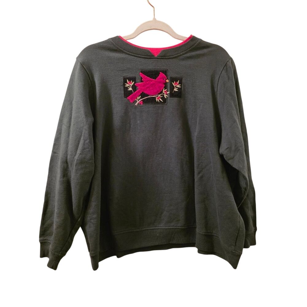 Vtg Embroidered Cardinal Double Collard Crewneck Sweatshirt Size 1X Holiday